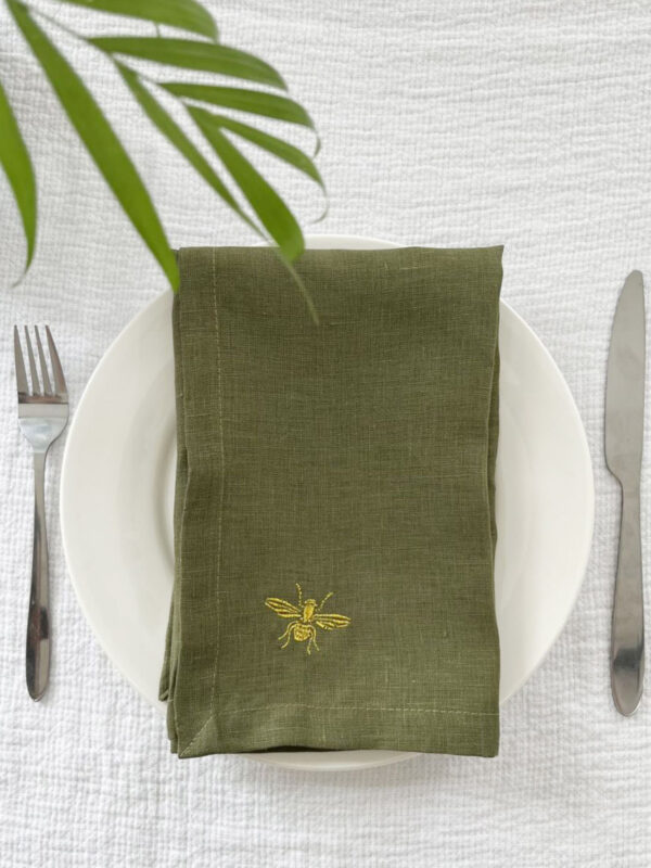 100% Pure Linen Embroidered Napkins Set of 4-18x18 Inches Soft & Durable - Image 3