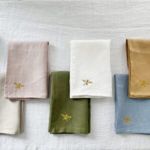 100% Pure Linen Embroidered Napkins Set of 4-18x18 Inches Soft & Durable