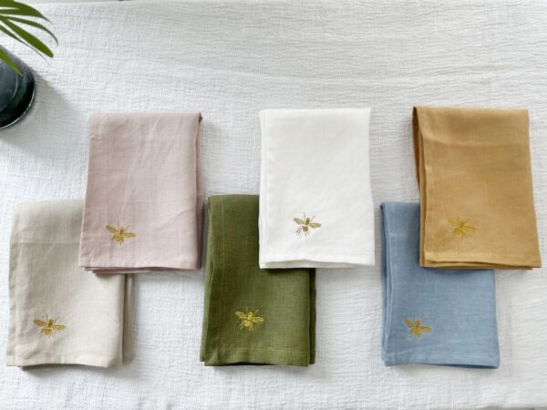 100% Pure Linen Embroidered Napkins Set of 4-18x18 Inches Soft & Durable