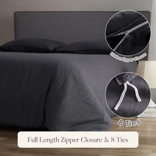 Duvet Cover Set 100% Linen Super Soft Comfortable Chic Lightweight Home Bedding Set Solid Off - Image 3