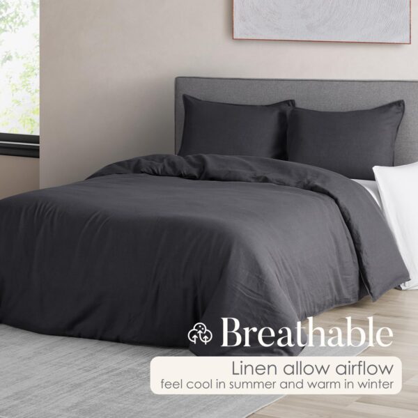 Duvet Cover Set 100% Linen Super Soft Comfortable Chic Lightweight Home Bedding Set Solid Off - Image 2