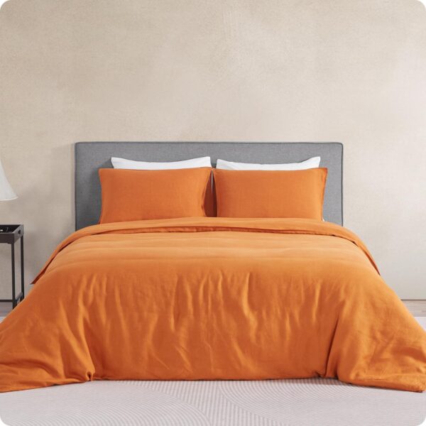 Linen Duvet Cover Bedding Set, Soft & Cozy 3 Pieces Natural Color Cooling Bedding