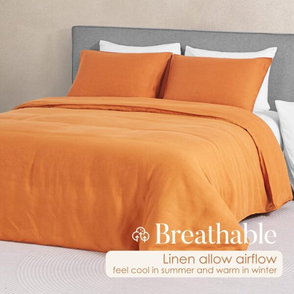 Linen Duvet Cover Bedding Set, Soft & Cozy 3 Pieces Natural Color Cooling Bedding - Image 2