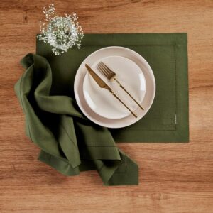Hemstitched 100% French Flax Linen Napkins – 20 Inch x 20 Inch – Stonewashed Pure Linen Cloth Dinner Napkins